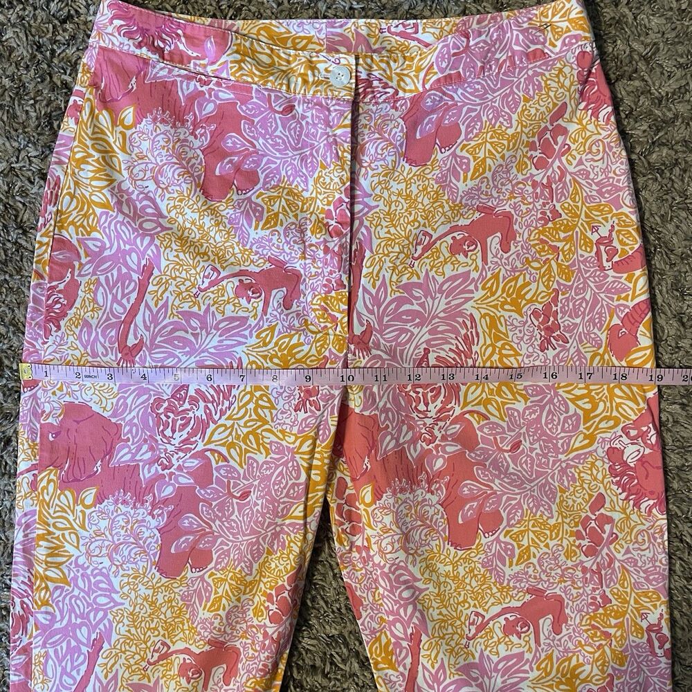 Lilly Pulitzer Womens 4 Pink Cropped Pant Monkey Elephant Vacation Preppy Beach - Picture 9 of 11